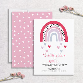 Invitación Chica arcoiris rosado 1 Fiesta de cumpleaños