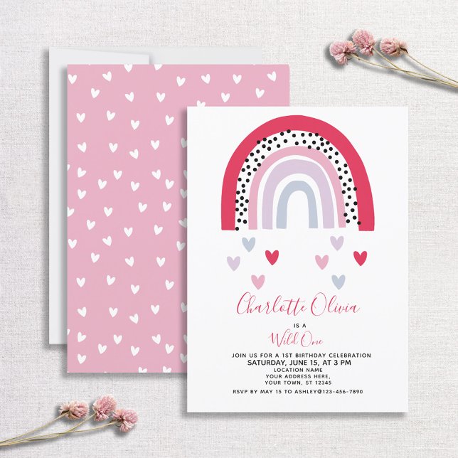 Invitación Chica arcoiris rosado 1 Fiesta de cumpleaños (Subido por el creador)