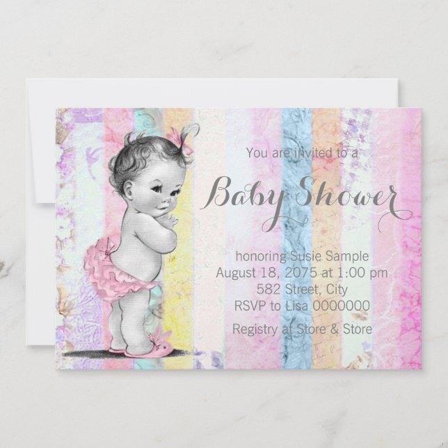 Invitación Chica arcoiris vintage Baby Shower (Anverso)