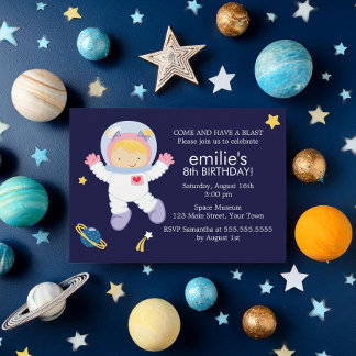 Invitación Chica Astronauta Espacio Ultraterrestre Tema Cumpl