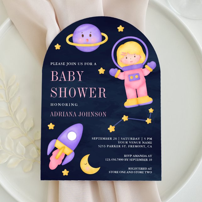 Invitación Chica Astronauta Rosa Espacio Marina Baby Shower (Subido por el creador)