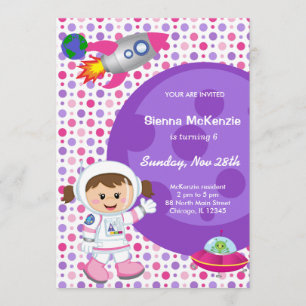 Invitación Chica astronauta Tema del cumpleaños