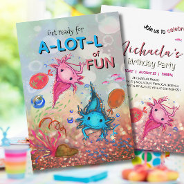 Invitación Chica Axolotl de Acuarela Caprichosa Cumpleaños