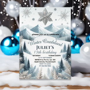 Invitación chica azul alegría invierno Onederland 13 cumpleañ