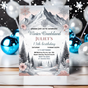 Invitación chica azul divertido nieve invierno Onederland 13 