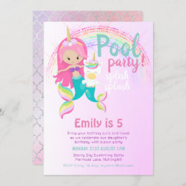 Invitación Chica azul rosa de Mermaid Unicorn Pool Fiesta