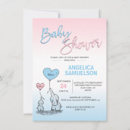 Invitación Chica azul rosado o Baby Shower de niño elefante n