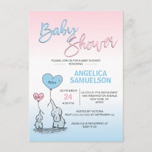 Invitación Chica azul rosado o Baby Shower de niño elefante n