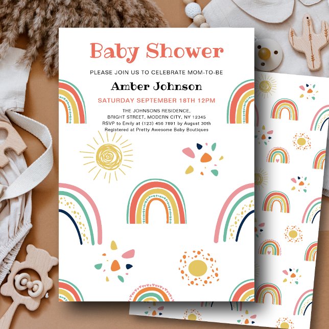 Invitación Chica azul verde amarillo arcoiris lindo Baby Show (Subido por el creador)