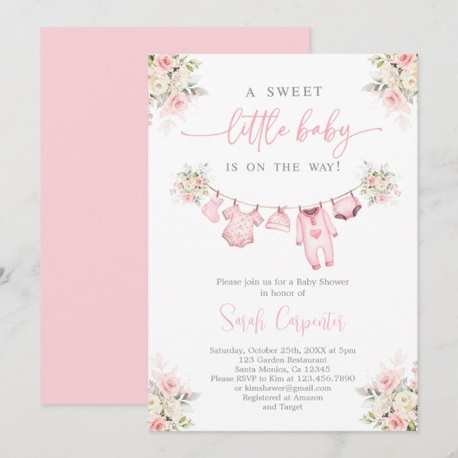 Invitación Chica Baby Clothes Baby Shower (Anverso / Reverso)