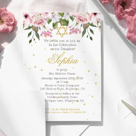 Invitación Chica Baby Hebreo Naming Ceremony Floral Gold Pink