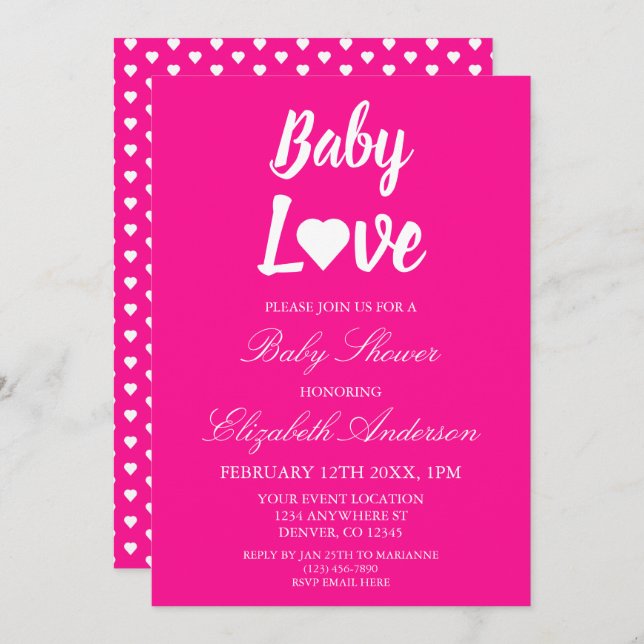 Invitación Chica Baby Love Heart Baby Shower (Anverso / Reverso)