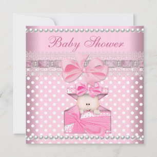 Invitación Chica Baby Shower Baby Gift Pink Spot Pearl Lace