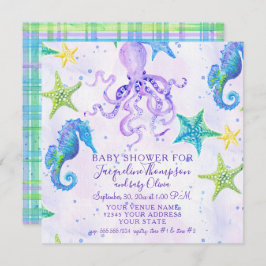Invitación Chica Baby Shower Beach Starfish Octopus Seahorse