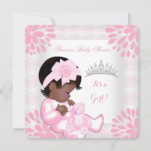 Invitación Chica Baby Shower Bebé Dulce Oso Blanco Rosa (Anverso)