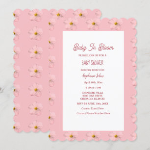 Invitación Chica Baby Shower Bebé En Bloom Patrón Floral Rosa