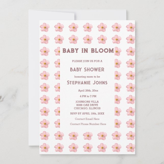 Invitación Chica Baby Shower Bebé En Bloom Pink Floral Trendy (Anverso)