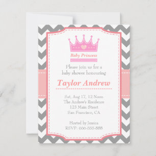 Invitación Chica Baby Shower - Bebé Princesa Con Corona Rosa