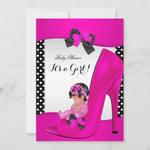 Invitación Chica Baby Shower Bebé Rosa Caliente Zapato de Pol