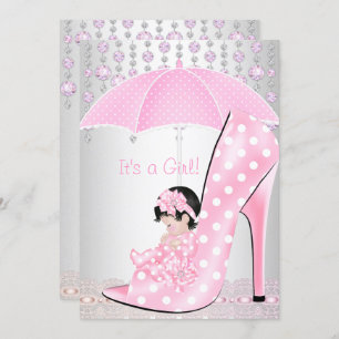 Invitación Chica Baby Shower Bebé Rosa Zapato Diamante 2