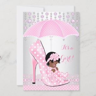 Invitación Chica Baby Shower Bebé Rosa Zapato Diamante A3