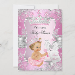 Invitación Chica Baby Shower Blonde Princesa de Plata Rosa