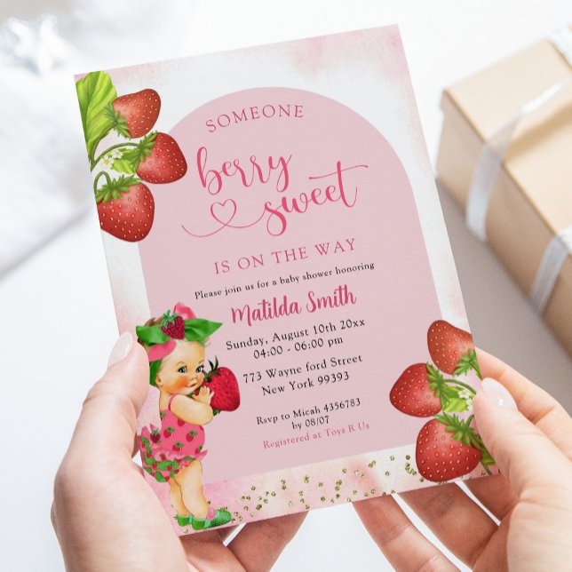 Invitación Chica Baby Shower Blonde Strawberry Berry Sweet (Subido por el creador)