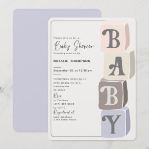 Invitación Chica Baby Shower bloquea Purple