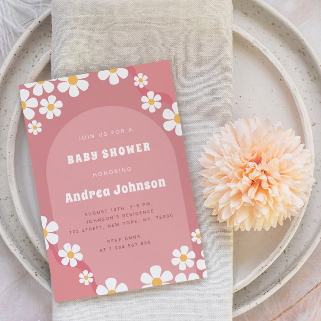 Invitación Chica Baby Shower Boho de Daisy Floral de Arco Ros (Subido por el creador)
