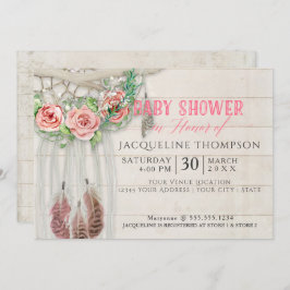 Invitación Chica Baby Shower BOHO Dream Catcher Shiplap Wood