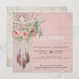 Invitación Chica Baby Shower BOHO Dream Catcher Wood Feather