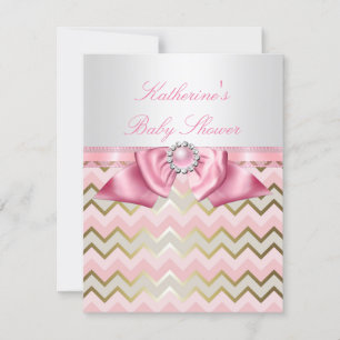 Invitación Chica Baby Shower bonito Chevron Oro Rosado