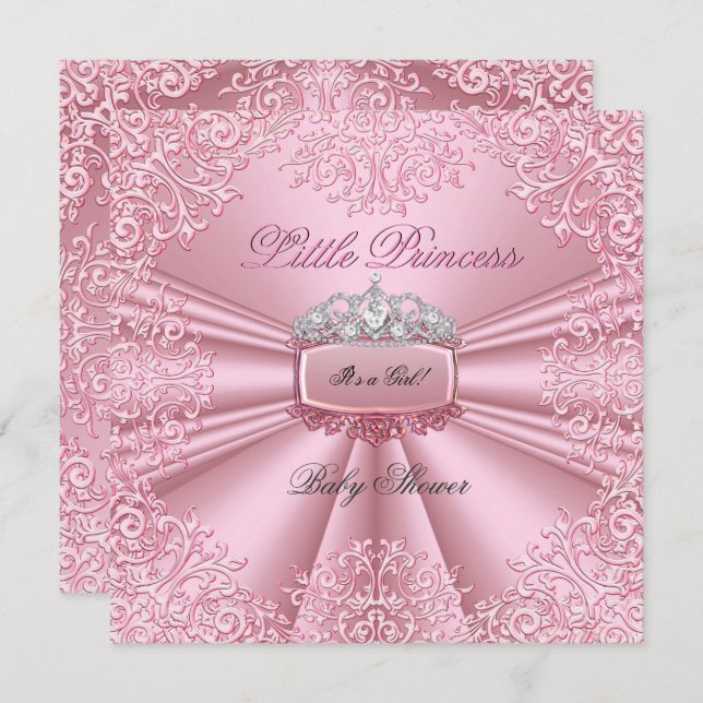 Invitación Chica Baby Shower bonito Princesa Rosa Tiara encaj (Anverso / Reverso)
