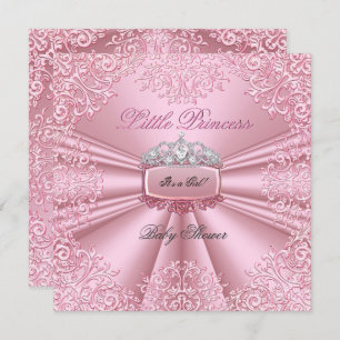 Invitación Chica Baby Shower bonito Princesa Rosa Tiara encaj
