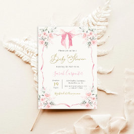Invitación Chica Baby Shower Bow Rosado