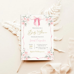 Invitación Chica Baby Shower Bow Rosado