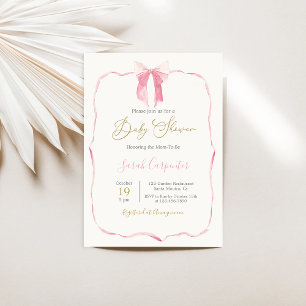 Invitación Chica Baby Shower Bow Rosado