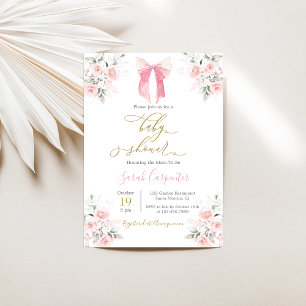 Invitación Chica Baby Shower Bow Rosado