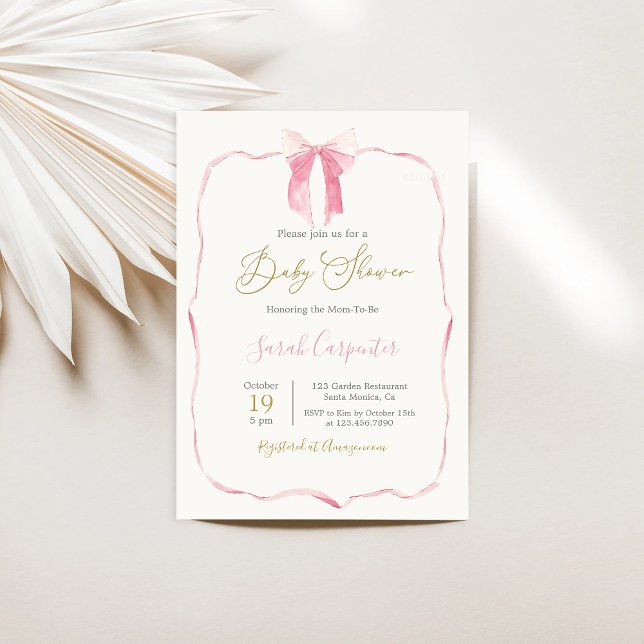 Invitación Chica Baby Shower Bow Rosado (Subido por el creador)