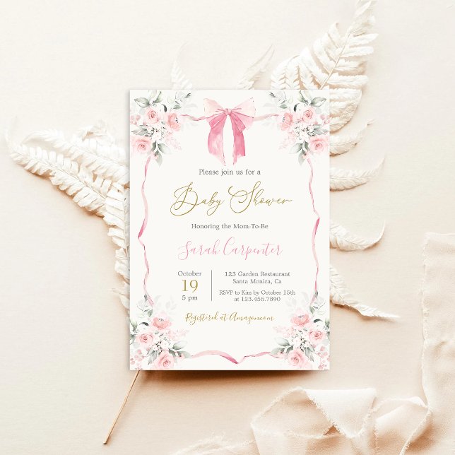 Invitación Chica Baby Shower Bow Rosado (Subido por el creador)