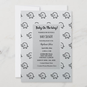 Invitación Chica Baby Shower Boy Elephant Patterns gris plate