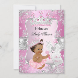 Invitación Chica Baby Shower Brunette Princesa de plata rosa