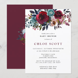 Invitación Chica Baby Shower Burgundy Rosa Floral