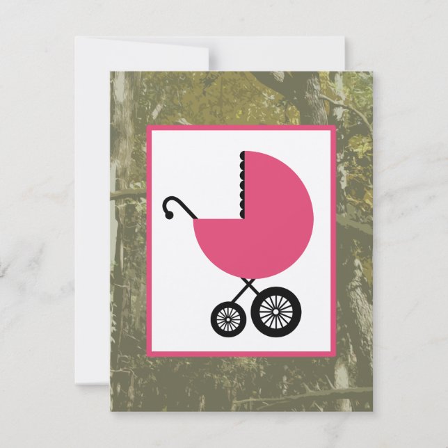 Invitación Chica Baby Shower - Camo y portaequipajes rosados  (Anverso)