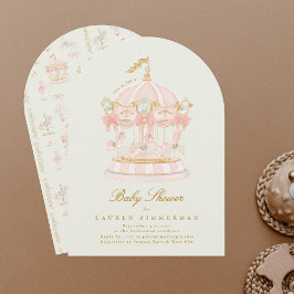Invitación Chica Baby Shower Carousel Fairytale Bows Sage Arc