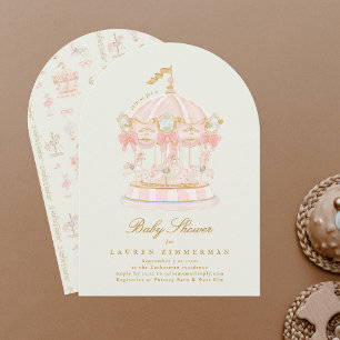 Invitación Chica Baby Shower Carousel Fairytale Bows Sage Arc