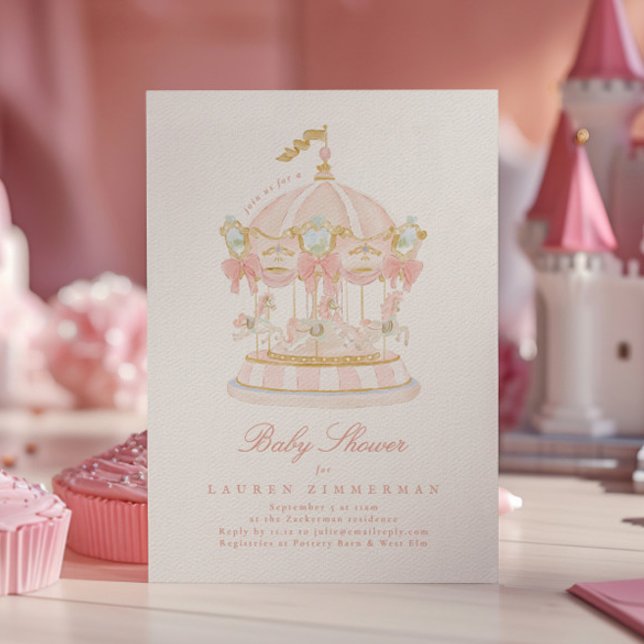 Invitación Chica Baby Shower Carousel Fairytale se dobla de c (Subido por el creador)