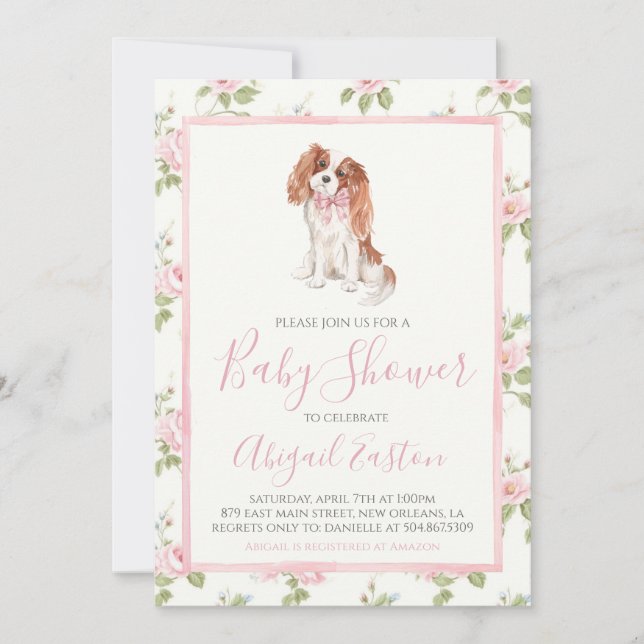 Invitación Chica Baby Shower Cavalier Perro Cachorro (Anverso)