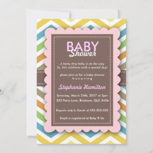 Invitación Chica Baby Shower Chevron Frame colorido