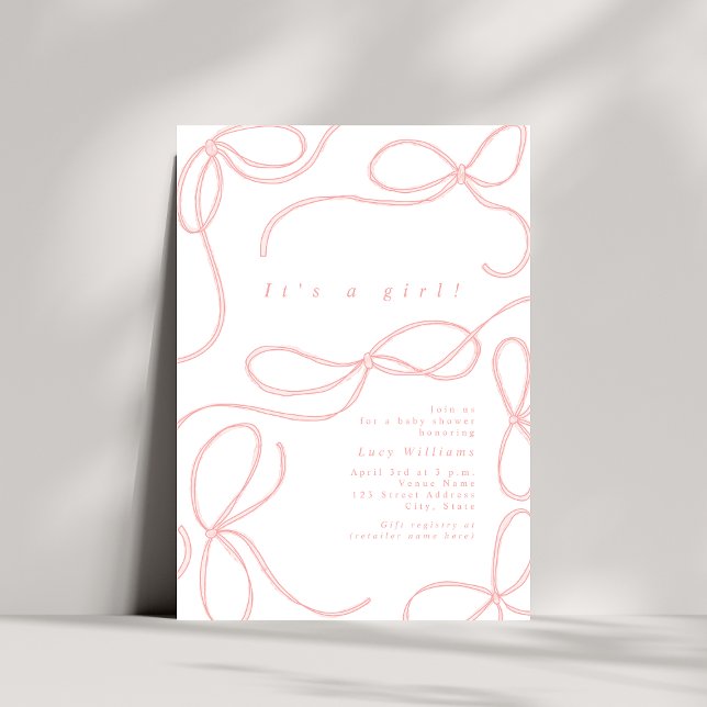 Invitación Chica Baby Shower Coquette Delicada de arcos rosad (Subido por el creador)